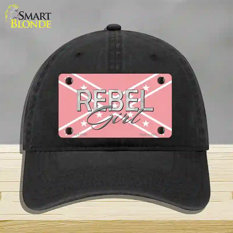 Rebel Girl Pink Novelty License Plate Hat Unconstructed Cotton / Black