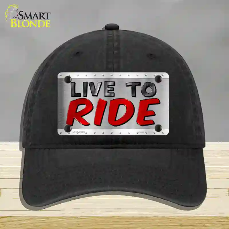 Live To Ride Shiny Novelty License Plate Hat Unconstructed Cotton / Black