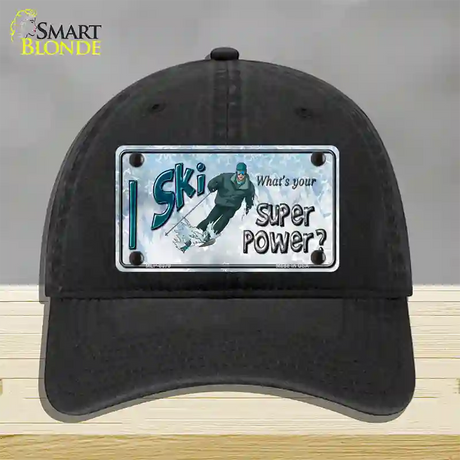 I Ski What's Your Super Power Male Novelty License Plate Hat Unconstructed Cotton / Black