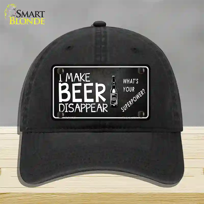 I Make Beer Disappear Novelty License Plate Hat Unconstructed Cotton / Black