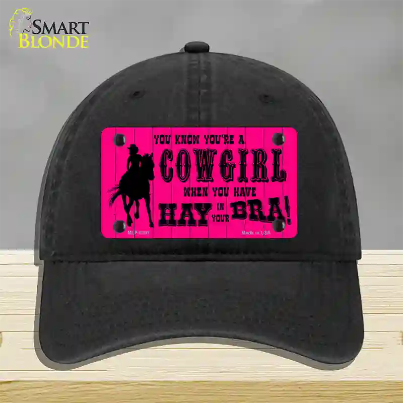 Pink Cowgirl Novelty License Plate Hat Unconstructed Cotton / Black