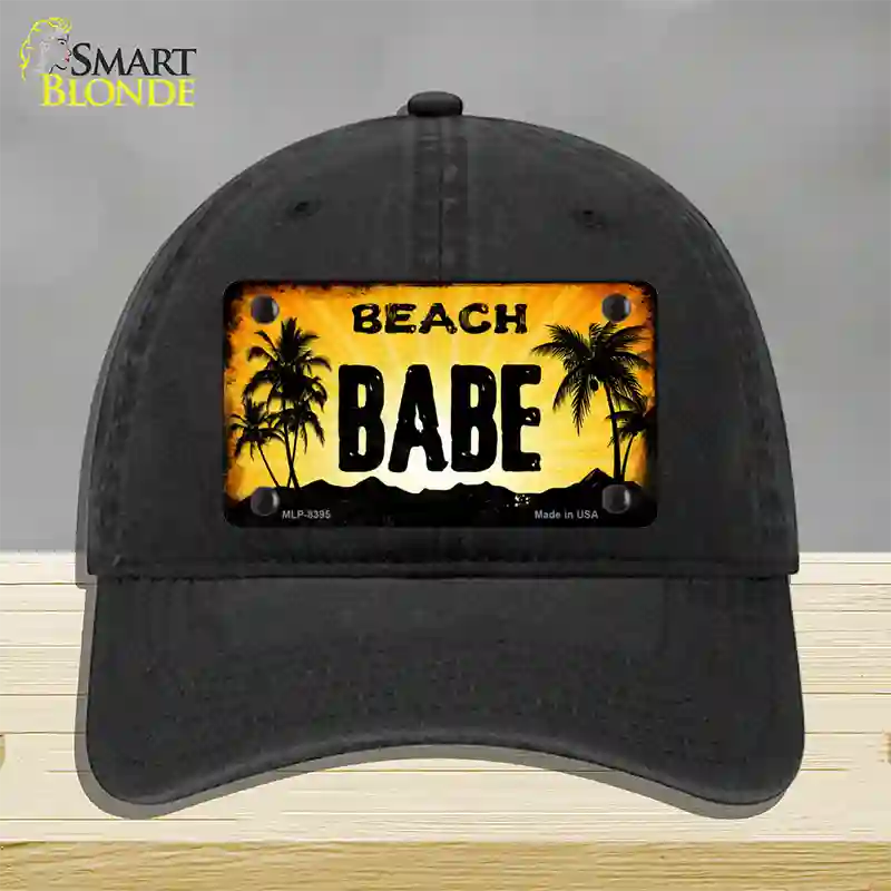 Beach Babe Novelty License Plate Hat Unconstructed Cotton / Black