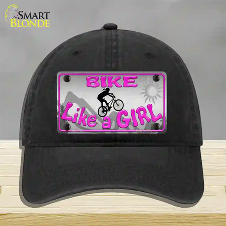 Bike Like A Girl Novelty License Plate Hat Unconstructed Cotton / Black