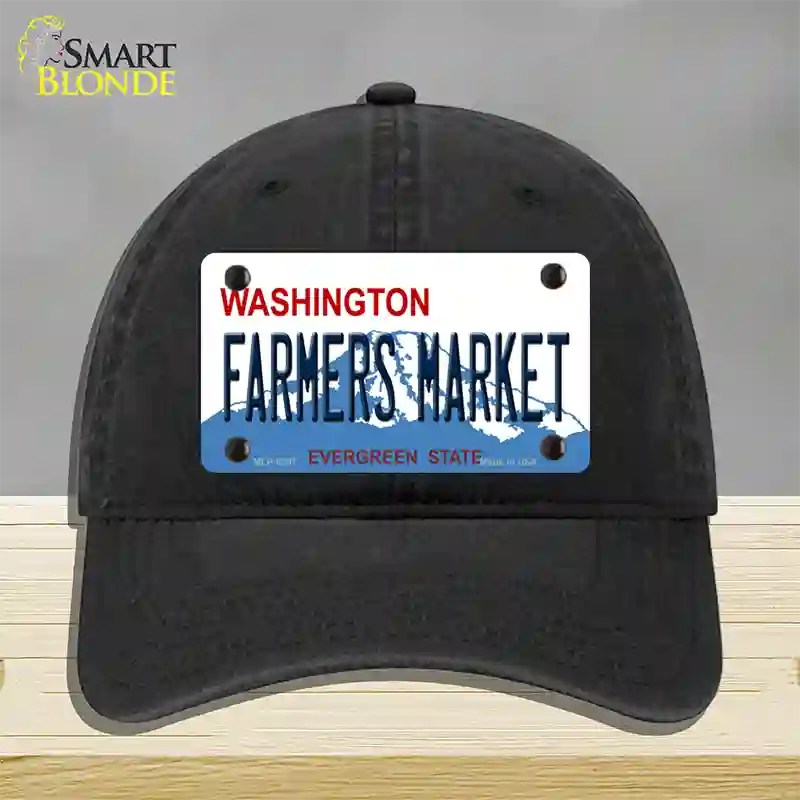 Farmers Market Washington Novelty License Plate Hat Unconstructed Cotton / Black