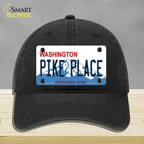 Pike Place Washington Novelty License Plate Hat Unconstructed Cotton / Black