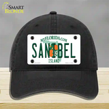 Sanibel Florida Novelty License Plate Hat Unconstructed Cotton / Black