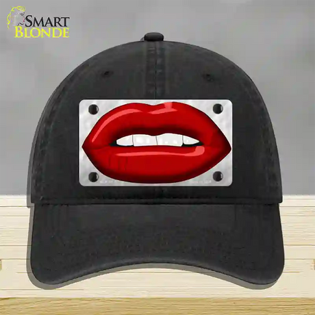 Red Lips Novelty License Plate Hat Unconstructed Cotton / Black