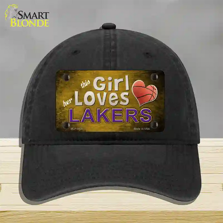 This Girl Loves Her Lakers Novelty License Plate Hat Unconstructed Cotton / Black