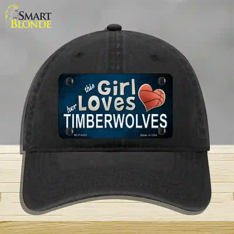 This Girl Loves Her Timberwolves Novelty License Plate Hat Unconstructed Cotton / Black