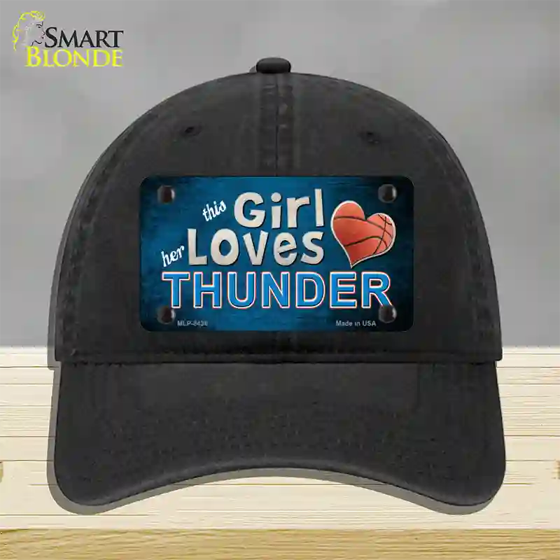 This Girl Loves Her Thunder Novelty License Plate Hat Unconstructed Cotton / Black