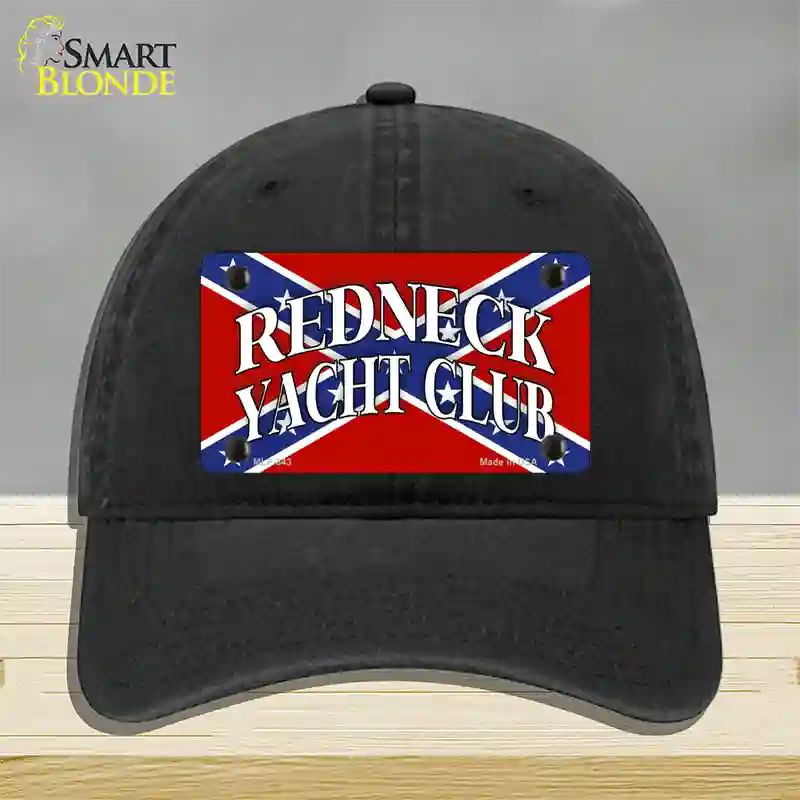 Redneck Yacht Club Novelty License Plate Hat Unconstructed Cotton / Black