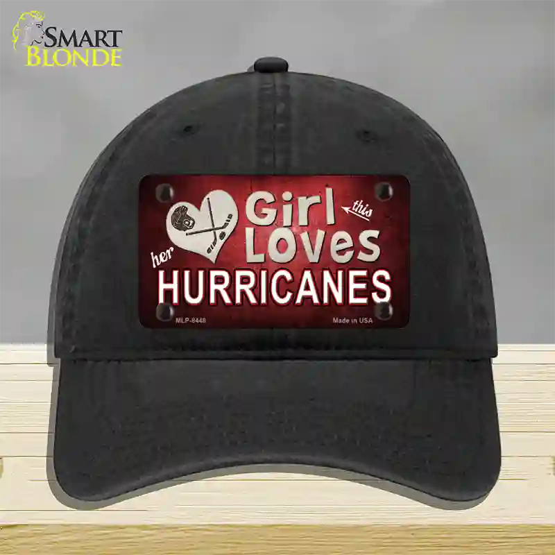 This Girl Loves Her Hurricanes Novelty License Plate Hat Unconstructed Cotton / Black