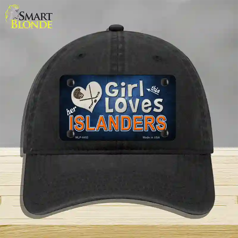 This Girl Loves Her Islanders Novelty License Plate Hat Unconstructed Cotton / Black