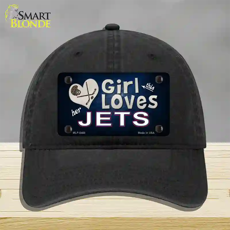 This Girl Loves Her Jets Hockey Novelty License Plate Hat Unconstructed Cotton / Black