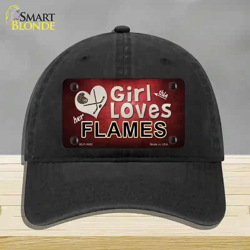 This Girl Loves Her Flames Novelty License Plate Hat Unconstructed Cotton / Black