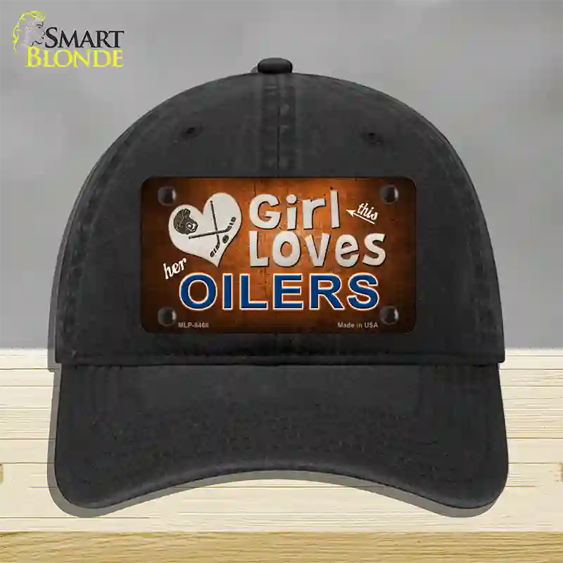 This Girl Loves Her Oilers Novelty License Plate Hat Unconstructed Cotton / Black