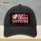 This Girl Loves Her Coyotes Novelty License Plate Hat Unconstructed Cotton / Black