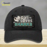 This Girl Loves Her Sharks Novelty License Plate Hat Unconstructed Cotton / Black