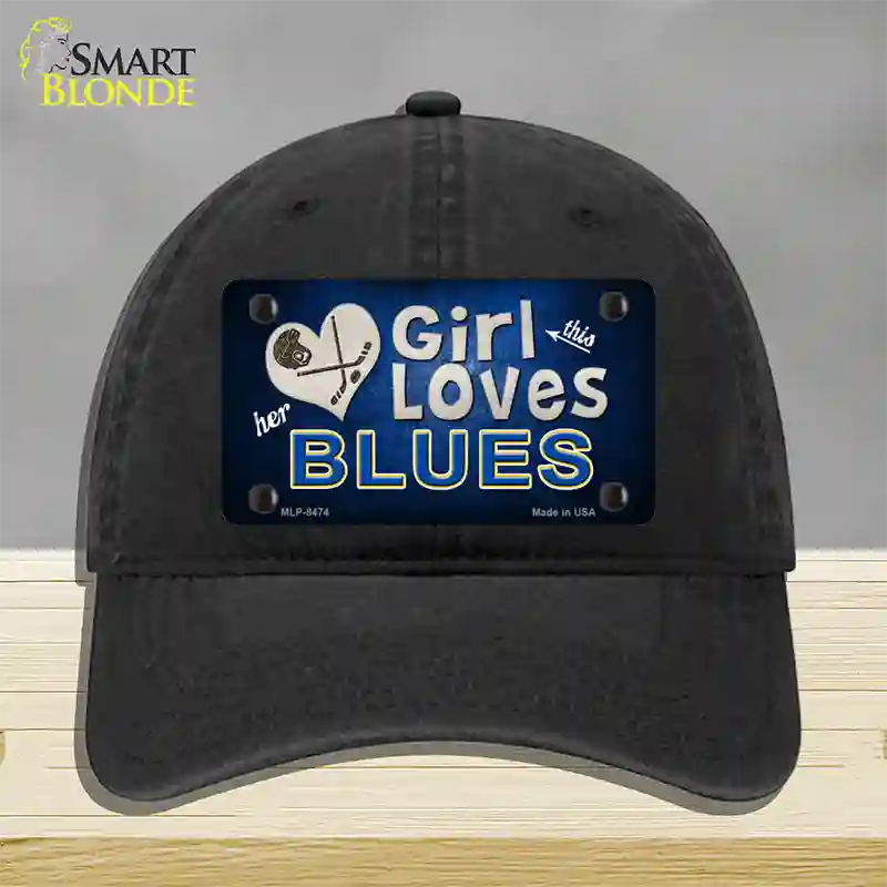 This Girl Loves Her Blues Novelty License Plate Hat Unconstructed Cotton / Black