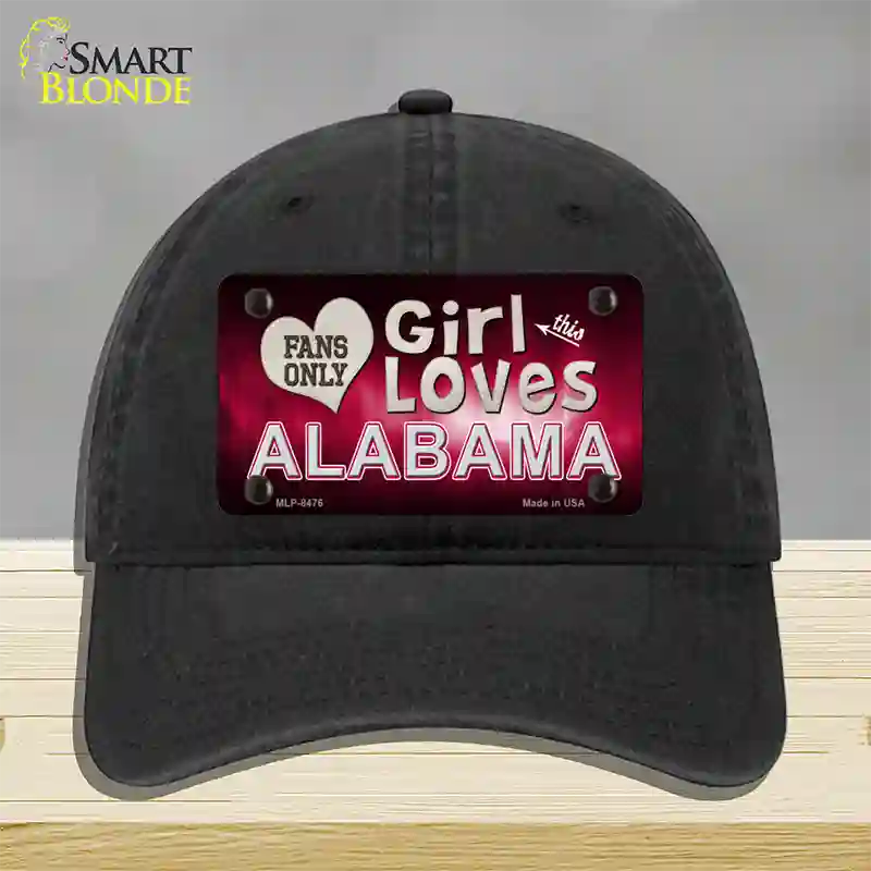 This Girl Loves Alabama Novelty License Plate Hat Unconstructed Cotton / Black