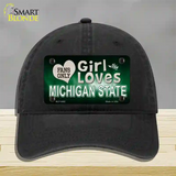 This Girl Loves Michigan State Novelty License Plate Hat Unconstructed Cotton / Black