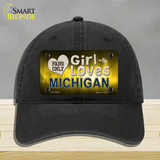 This Girl Loves Michigan Novelty License Plate Hat Unconstructed Cotton / Black