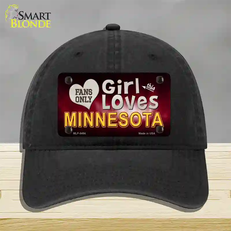 This Girl Loves Minnesota Novelty License Plate Hat Unconstructed Cotton / Black