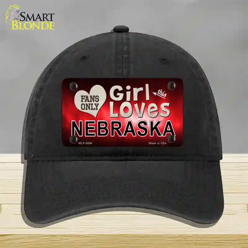 This Girl Loves Nebraska Novelty License Plate Hat Unconstructed Cotton / Black