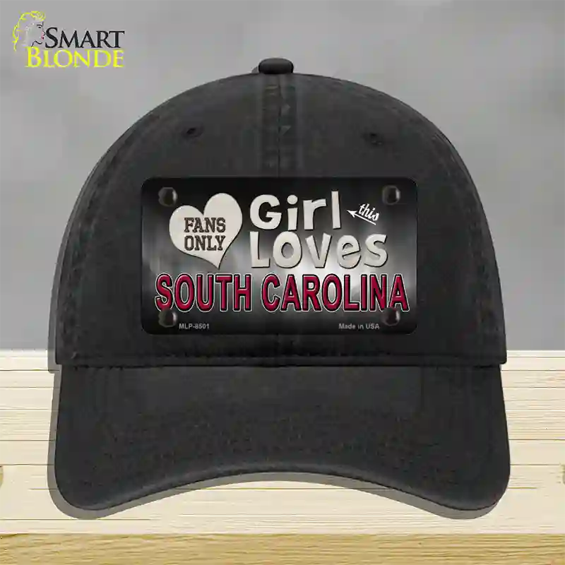 This Girl Loves South Carolina Novelty License Plate Hat Unconstructed Cotton / Black