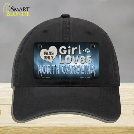 This Girl Loves North Carolina Novelty License Plate Hat Unconstructed Cotton / Black