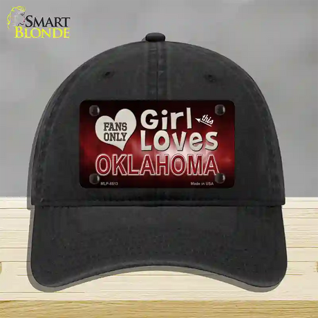 This Girl Loves Oklahoma Novelty License Plate Hat Unconstructed Cotton / Black