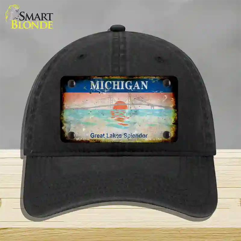 Michigan Rusty State Novelty License Plate Hat Unconstructed Cotton / Black