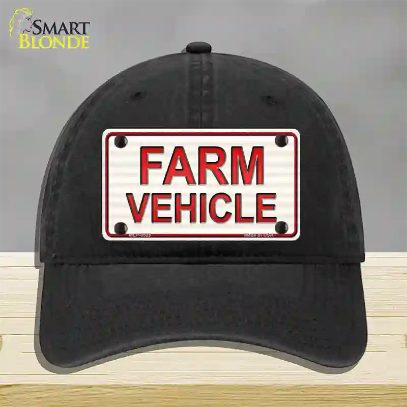 Farm Vehicle Novelty License Plate Hat Unconstructed Cotton / Black