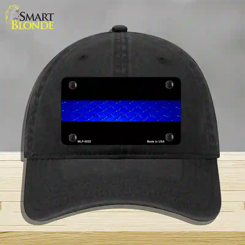 Police Diamond Thin Blue Line Novelty License Plate Hat Unconstructed Cotton / Black