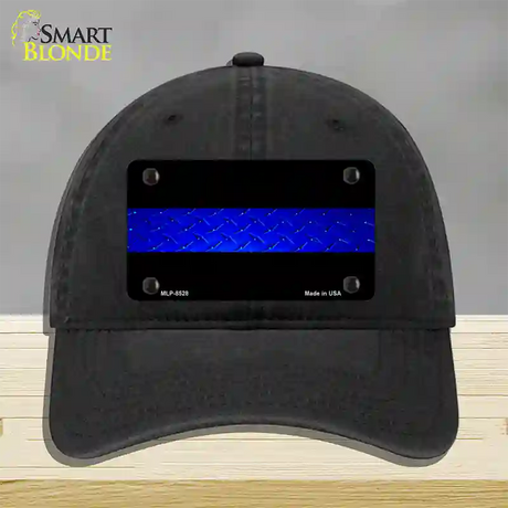 Police Diamond Thin Blue Line Novelty License Plate Hat Unconstructed Cotton / Black