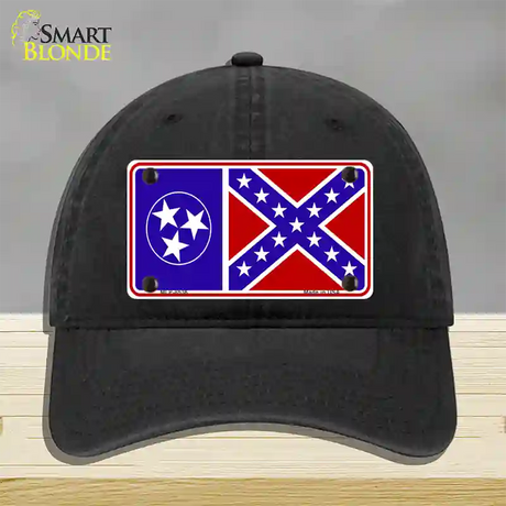 Confederate Flag Tennessee Novelty License Plate Hat Unconstructed Cotton / Black