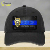 Police Badge Thin Blue Line Novelty License Plate Hat Unconstructed Cotton / Black