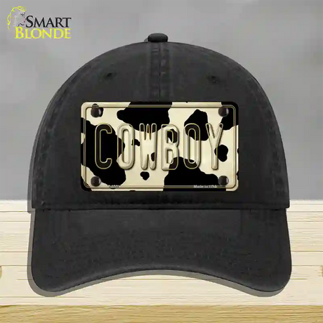 Cowboy Cow Novelty License Plate Hat Unconstructed Cotton / Black