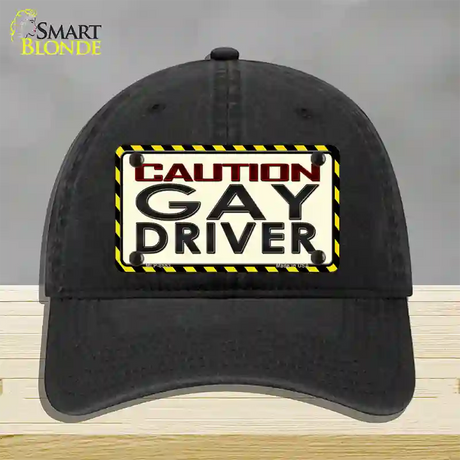 Caution Gay Driver Novelty License Plate Hat Unconstructed Cotton / Black