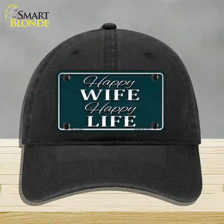 Happy Wife Happy Life Novelty License Plate Hat Unconstructed Cotton / Black