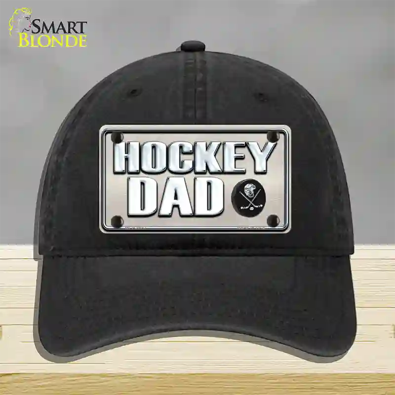 Hockey Dad Novelty License Plate Hat Unconstructed Cotton / Black