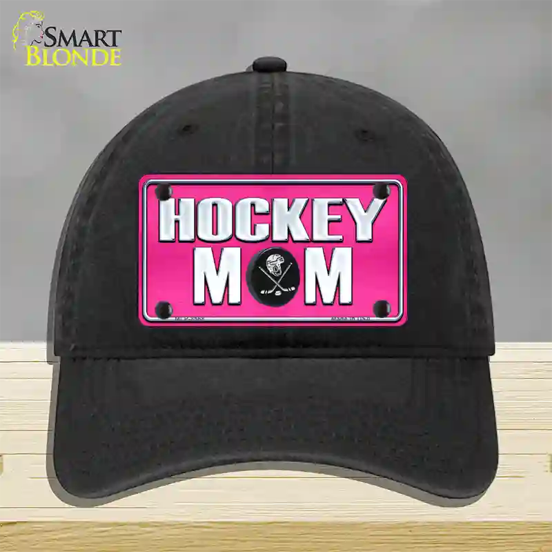 Hockey Mom Novelty License Plate Hat Unconstructed Cotton / Black