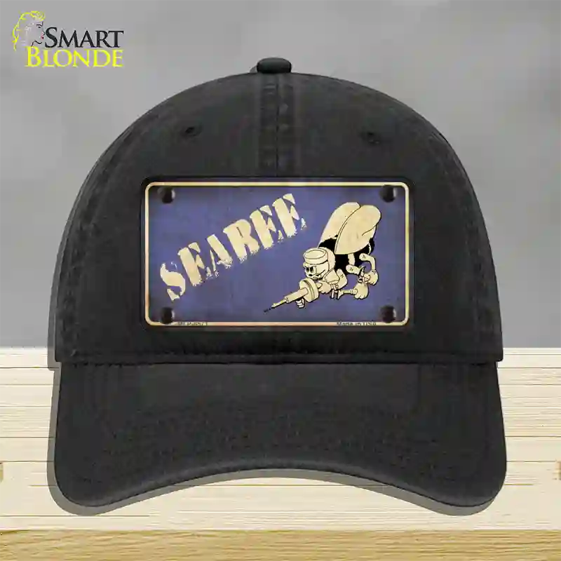 Seabee Novelty License Plate Hat Unconstructed Cotton / Black