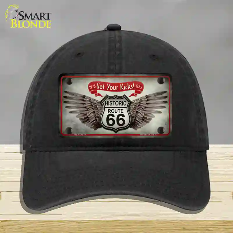 Get Your Kicks Novelty License Plate Hat Unconstructed Cotton / Black