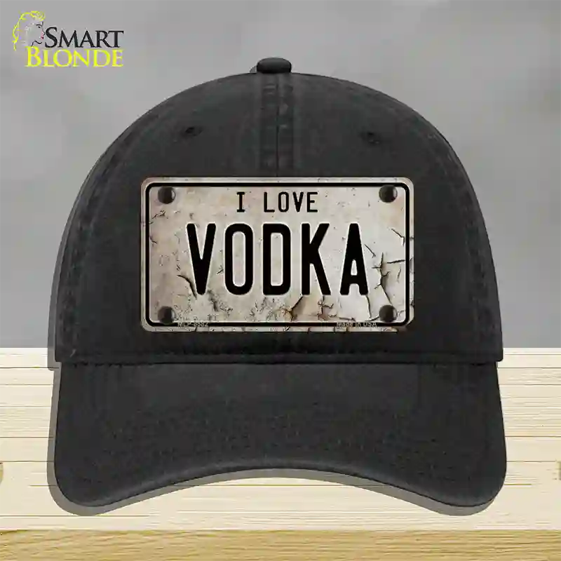 I Love Vodka Novelty License Plate Hat Unconstructed Cotton / Black