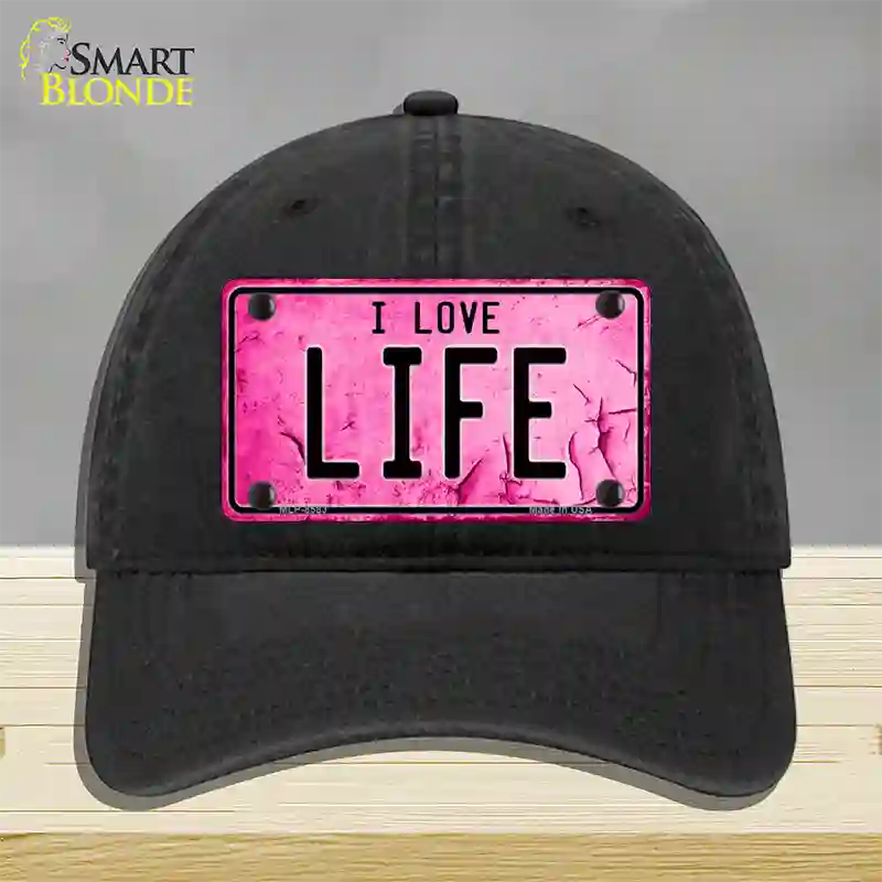 I Love Life Novelty License Plate Hat Unconstructed Cotton / Black