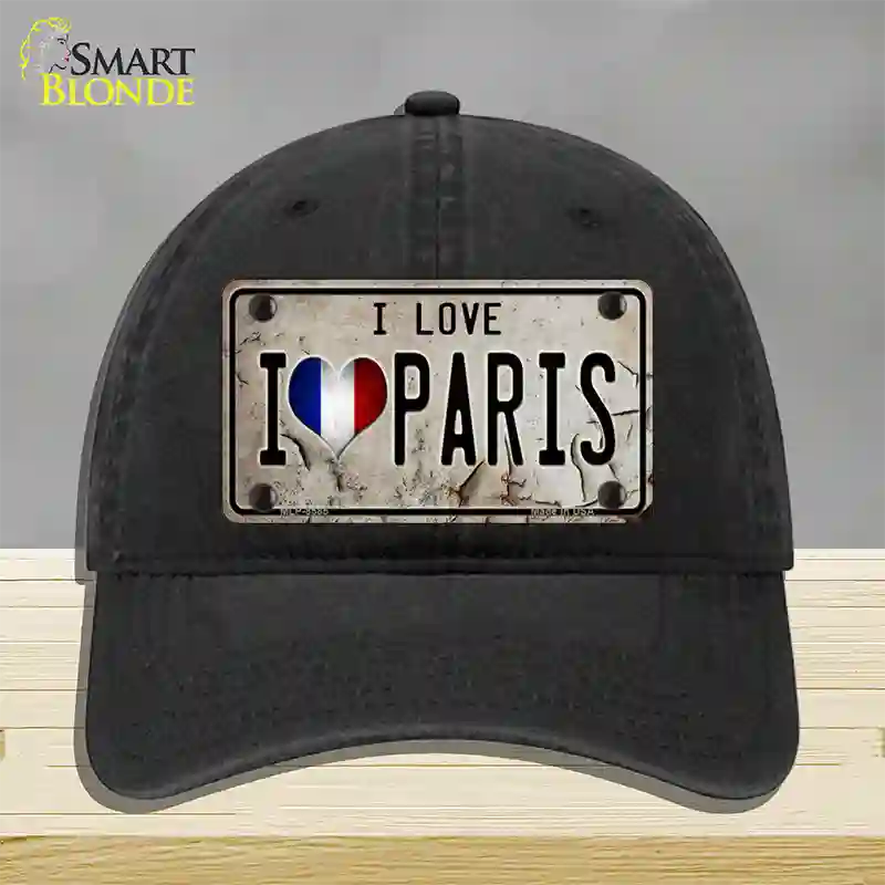 I Love Paris Novelty License Plate Hat Unconstructed Cotton / Black