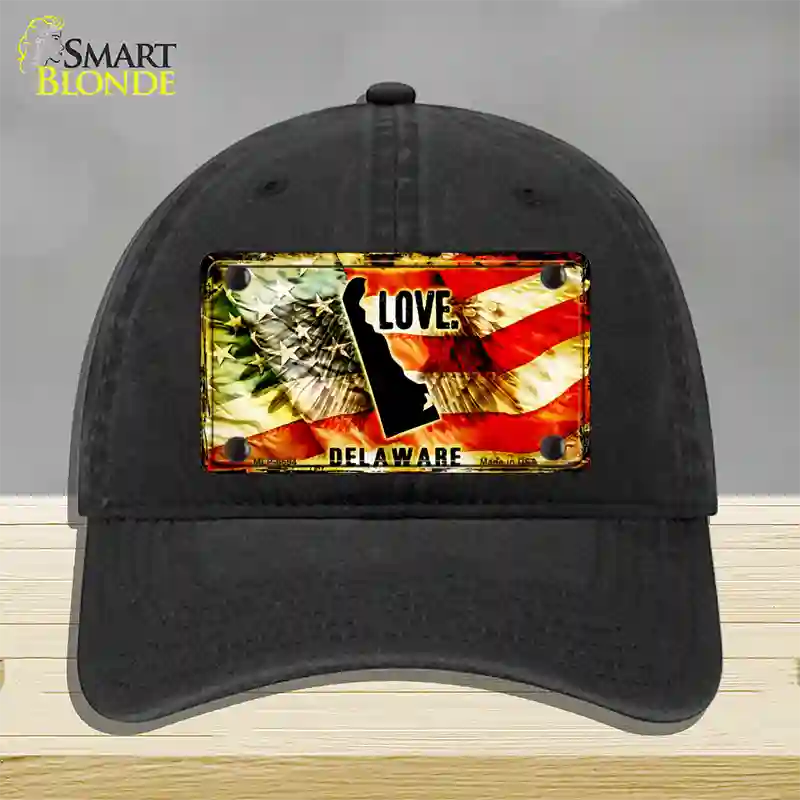 Delaware Love Novelty License Plate Hat Unconstructed Cotton / Black