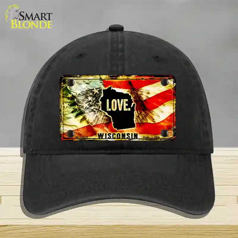 Wisconsin Love Novelty License Plate Hat Unconstructed Cotton / Black