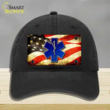 EMT Logo With USA Flag Novelty License Plate Hat Unconstructed Cotton / Black